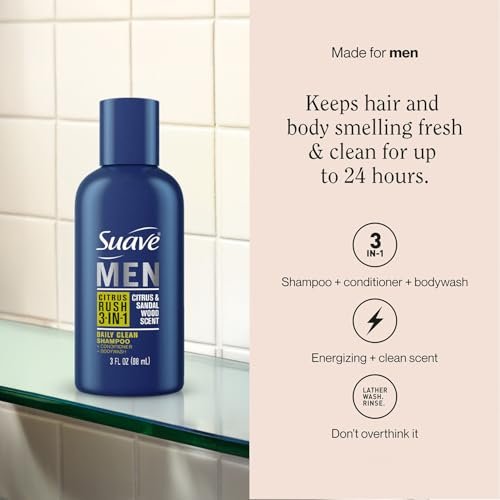 Suave Men's 3-in-1 Shampoo, Conditioner, & Body Wash, Travel-Size 6-Pack, Citrus Rush, 3 Oz Each Avelisse