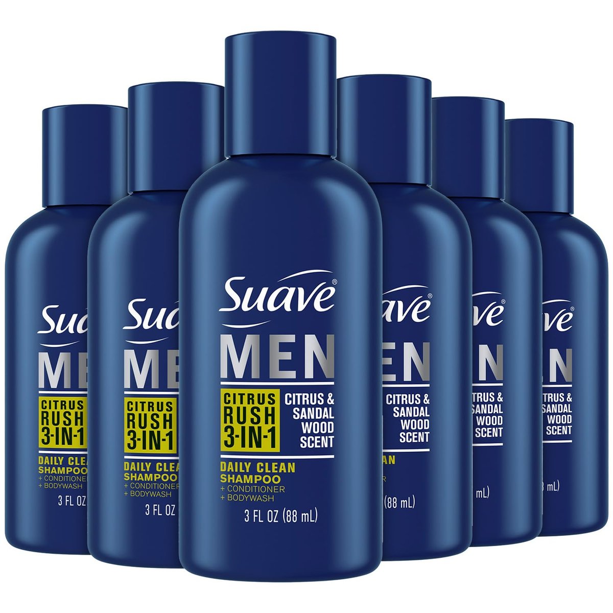 Suave Men's 3-in-1 Shampoo, Conditioner, & Body Wash, Travel-Size 6-Pack, Citrus Rush, 3 Oz Each Avelisse