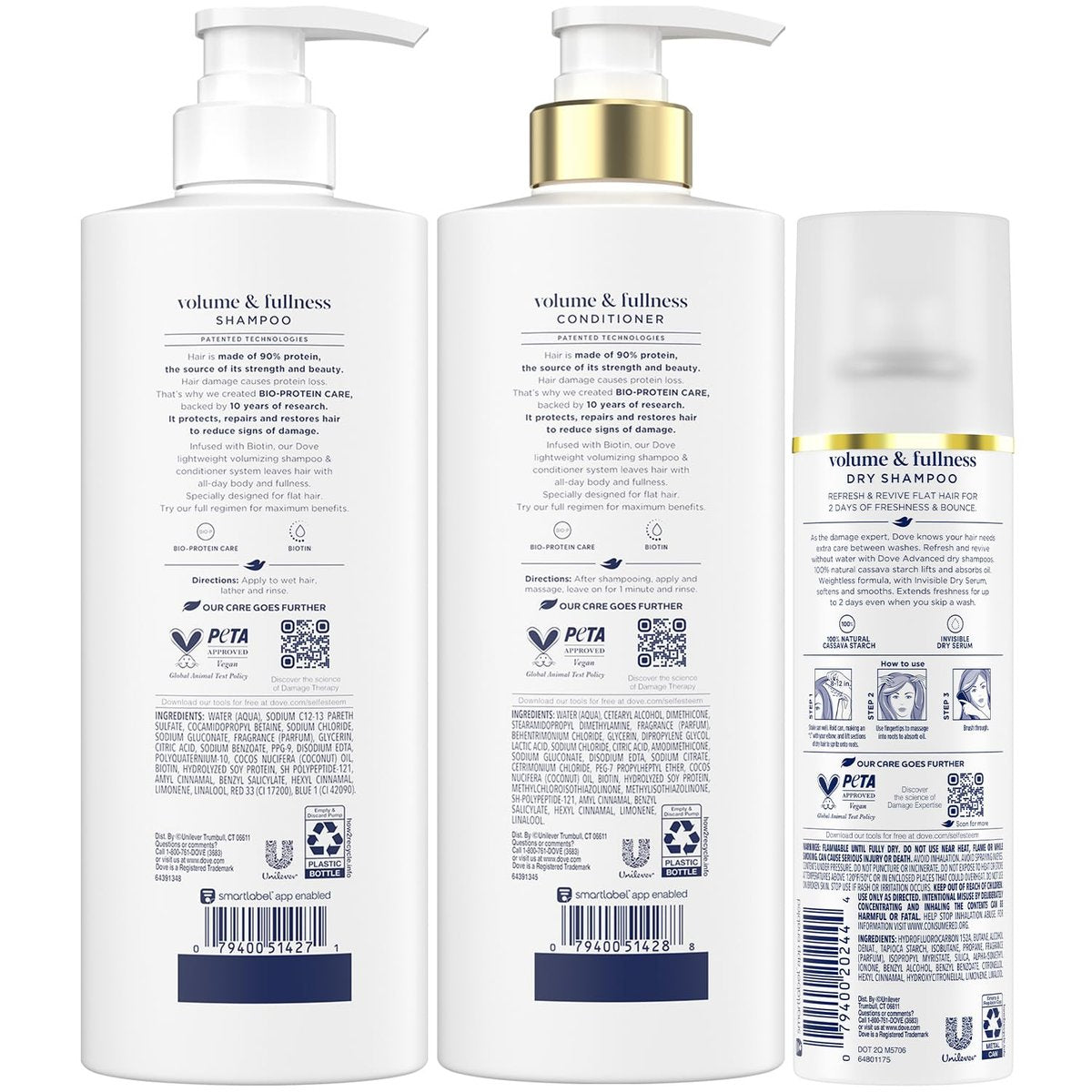 Dove Volume & Fullness Shampoo and Conditioner Set with Advanced Dry Shampoo – 3 Piece Hair Care Kit for Thin, Flat, Dry, Damaged Hair Avelisse