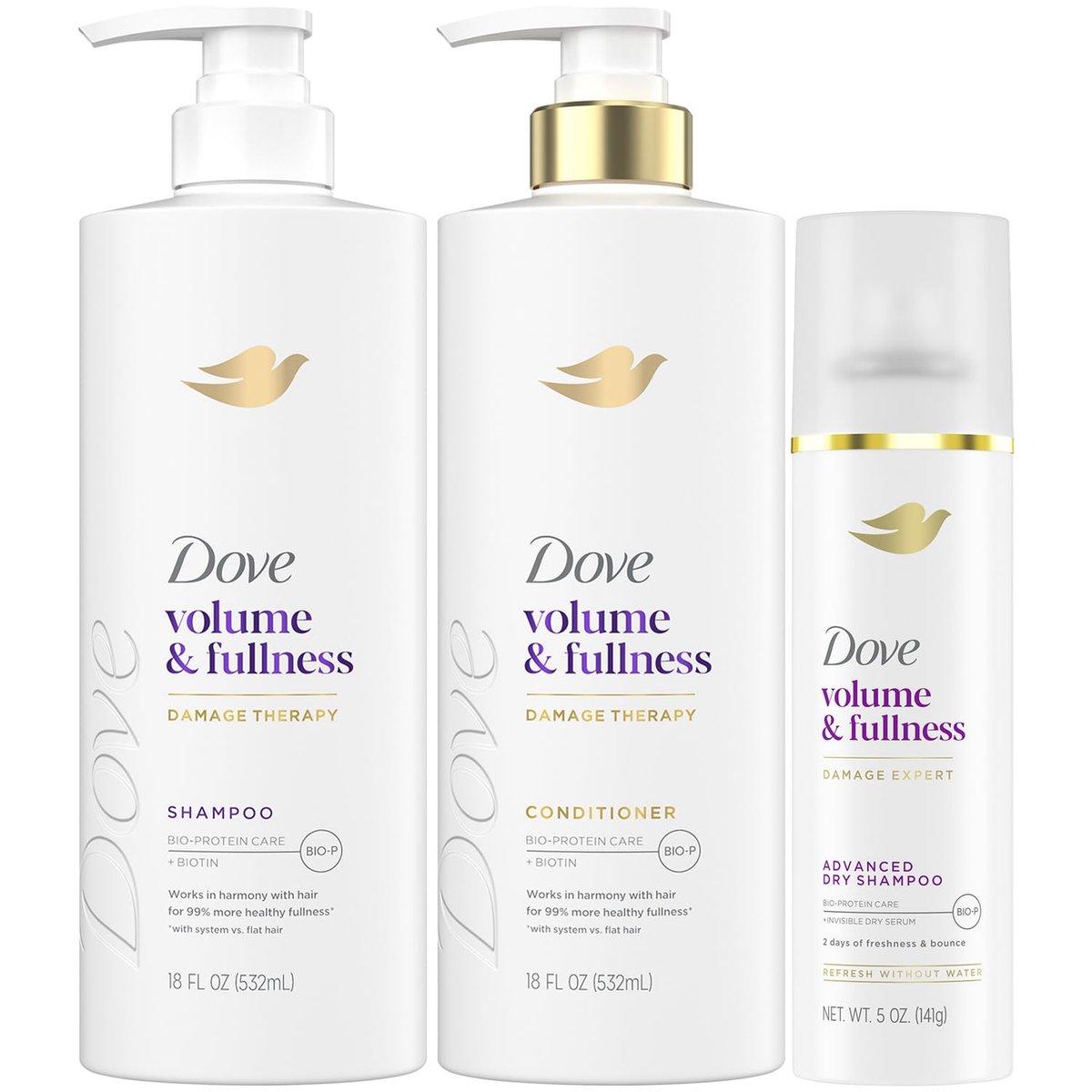 Dove Volume & Fullness Shampoo and Conditioner Set with Advanced Dry Shampoo – 3 Piece Hair Care Kit for Thin, Flat, Dry, Damaged Hair Avelisse