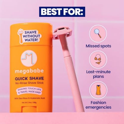 Megababe Quick Shave No-Rinse Shave Stick – Travel-Friendly Shaving Touch-Ups with Sea Moss & Hyaluronic Acid, 2.4 oz Avelisse