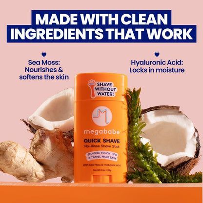 Megababe Quick Shave No-Rinse Shave Stick – Travel-Friendly Shaving Touch-Ups with Sea Moss & Hyaluronic Acid, 2.4 oz Avelisse