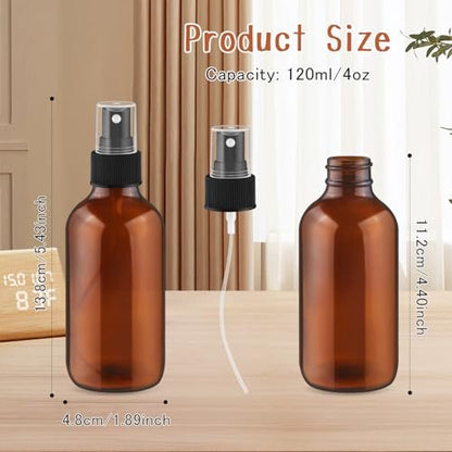 6 Pack 120ml/4oz Amber Glass Spray Bottles – Fine Mist Perfume Bottles with Dust-Proof Lids for Cosmetics & Essential Oils