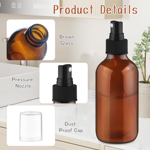 6 Pack 120ml/4oz Amber Glass Spray Bottles – Fine Mist Perfume Bottles with Dust-Proof Lids for Cosmetics & Essential Oils - görsel 6