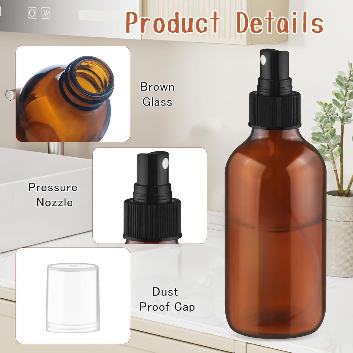 6 Pack 120ml/4oz Amber Glass Spray Bottles – Fine Mist Perfume Bottles with Dust-Proof Lids for Cosmetics & Essential Oils - görsel 5