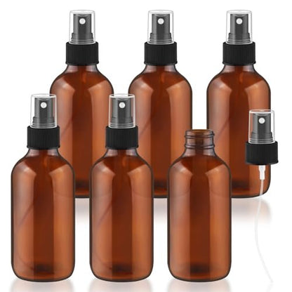 6 Pack 120ml/4oz Amber Glass Spray Bottles – Fine Mist Perfume Bottles with Dust-Proof Lids for Cosmetics & Essential Oils