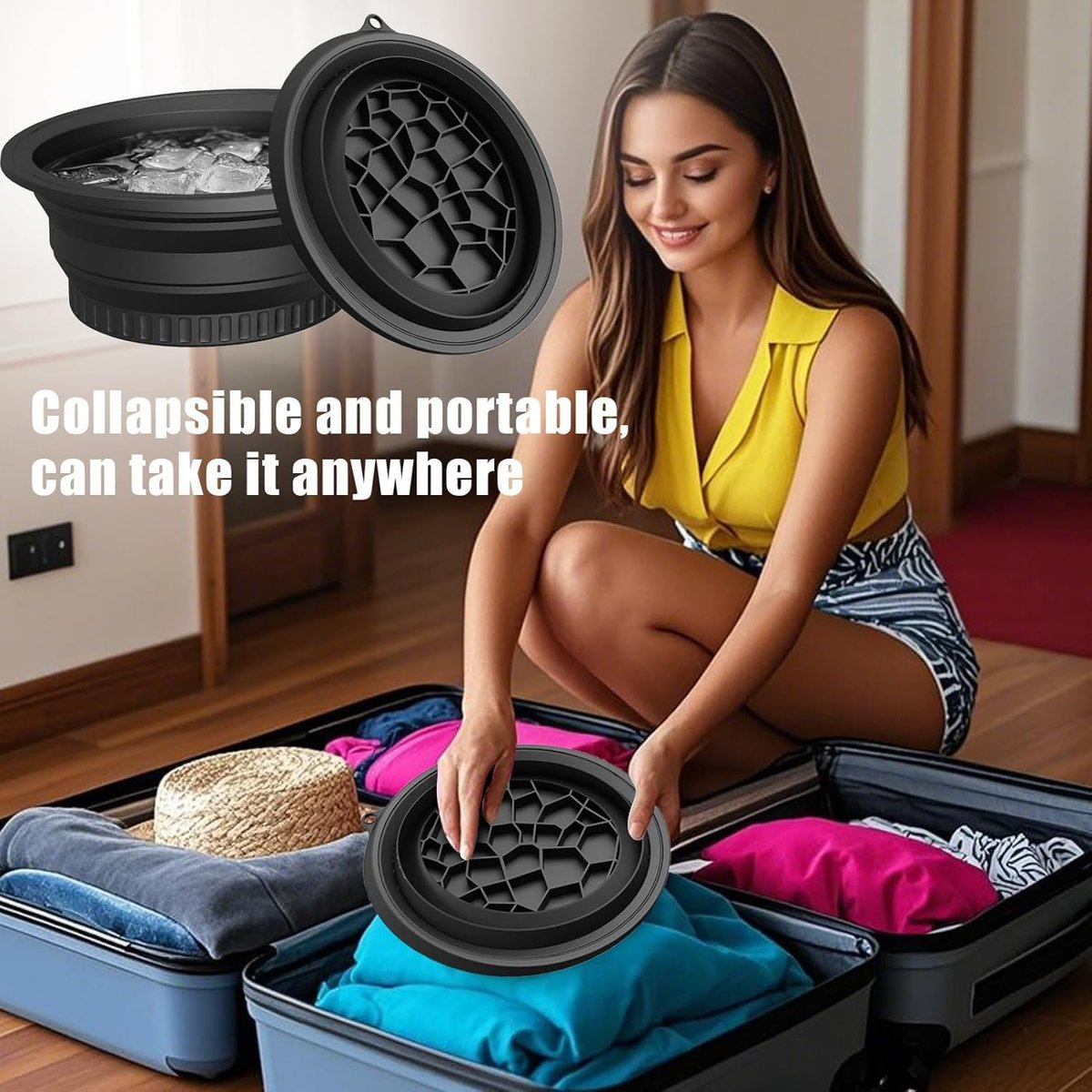Collapsible Silicone Face Bowl for Ice Bath – Portable Cold Plunge Basin with Built-in Ice Tray, Small Reusable Spa Tool for Home, Camping & Travel (Black) - görsel 13