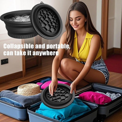 Collapsible Silicone Face Bowl for Ice Bath – Portable Cold Plunge Basin with Built-in Ice Tray, Small Reusable Spa Tool for Home, Camping & Travel (Black)