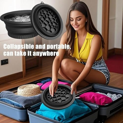 Collapsible Silicone Face Bowl for Ice Bath – Portable Cold Plunge Basin with Built-in Ice Tray, Small Reusable Spa Tool for Home, Camping & Travel (Black)