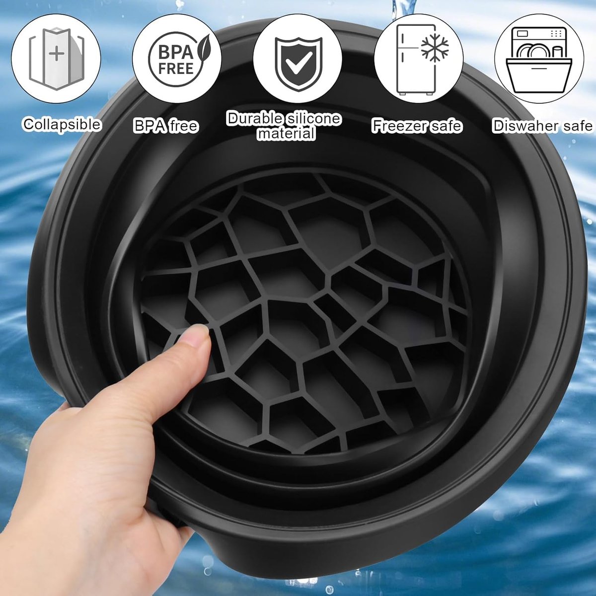 Collapsible Silicone Face Bowl for Ice Bath – Portable Cold Plunge Basin with Built-in Ice Tray, Small Reusable Spa Tool for Home, Camping & Travel (Black) - görsel 11