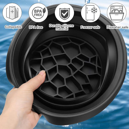 Collapsible Silicone Face Bowl for Ice Bath – Portable Cold Plunge Basin with Built-in Ice Tray, Small Reusable Spa Tool for Home, Camping & Travel (Black)