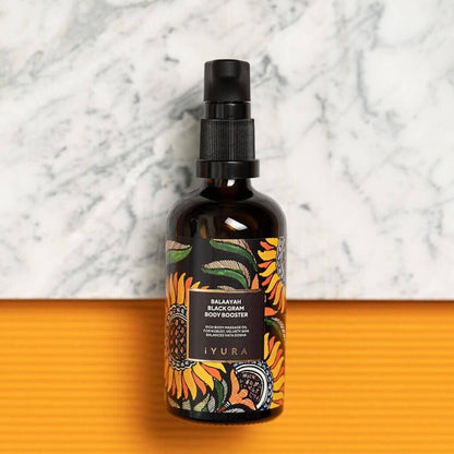 iYURA Balaayah Black Gram Body Booster – Natural Body Oil for Crepey, Mature Skin, Firms Sagging Skin on Arms & Legs, Long-Lasting Moisturization, 3.38 fl oz (100 ml) Avelisse