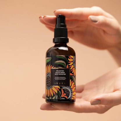 iYURA Balaayah Black Gram Body Booster – Natural Body Oil for Crepey, Mature Skin, Firms Sagging Skin on Arms & Legs, Long-Lasting Moisturization, 3.38 fl oz (100 ml) Avelisse