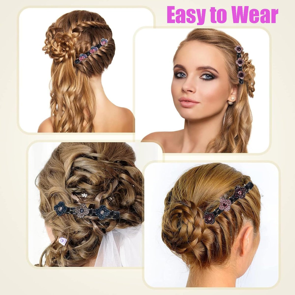 KERYALELA Braided Hair Clips - Sparkling Crystal Stone Barrettes for Styling Partitions, Decorative Rhinestone Hair Accessories for Women - Duckbill Hair Clips (8 Pcs) - görsel 7