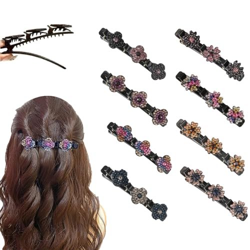 KERYALELA Braided Hair Clips - Sparkling Crystal Stone Barrettes for Styling Partitions, Decorative Rhinestone Hair Accessories for Women - Duckbill Hair Clips (8 Pcs) - görsel 2