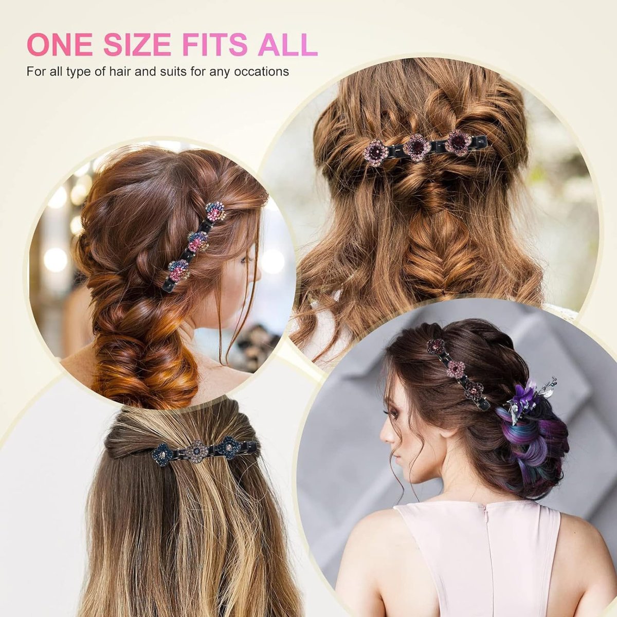 KERYALELA Braided Hair Clips - Sparkling Crystal Stone Barrettes for Styling Partitions, Decorative Rhinestone Hair Accessories for Women - Duckbill Hair Clips (8 Pcs) - görsel 3