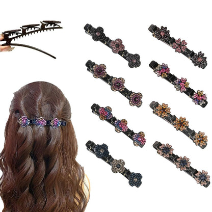 KERYALELA Braided Hair Clips - Sparkling Crystal Stone Barrettes for Styling Partitions, Decorative Rhinestone Hair Accessories for Women - Duckbill Hair Clips (8 Pcs)