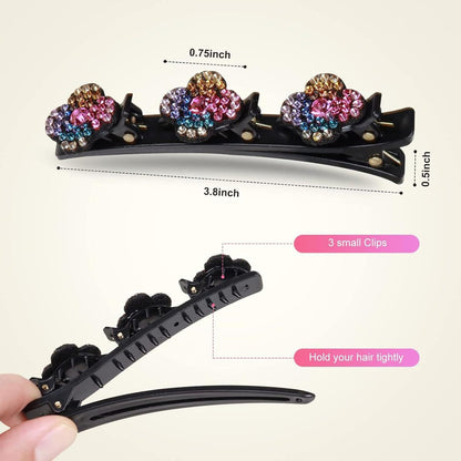 KERYALELA Braided Hair Clips - Sparkling Crystal Stone Barrettes for Styling Partitions, Decorative Rhinestone Hair Accessories for Women - Duckbill Hair Clips (8 Pcs)