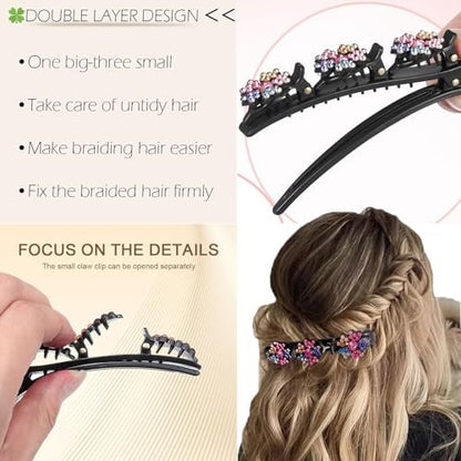 KERYALELA Braided Hair Clips - Sparkling Crystal Stone Barrettes for Styling Partitions, Decorative Rhinestone Hair Accessories for Women - Duckbill Hair Clips (8 Pcs)