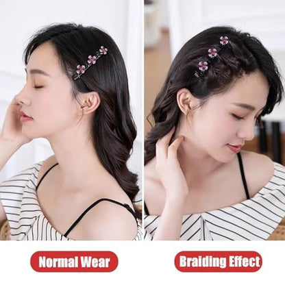 KERYALELA Braided Hair Clips - Sparkling Crystal Stone Barrettes for Styling Partitions, Decorative Rhinestone Hair Accessories for Women - Duckbill Hair Clips (8 Pcs)