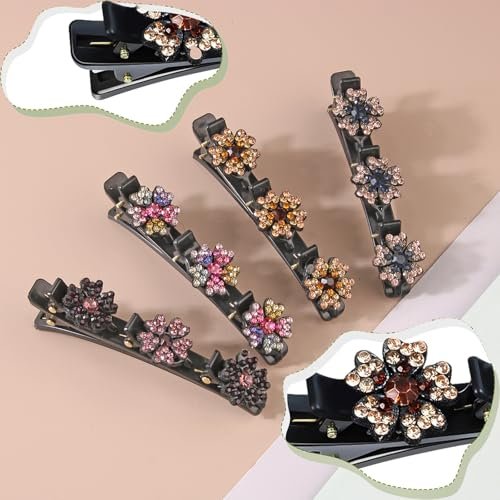 KERYALELA Braided Hair Clips - Sparkling Crystal Stone Barrettes for Styling Partitions, Decorative Rhinestone Hair Accessories for Women - Duckbill Hair Clips (8 Pcs) - görsel 12
