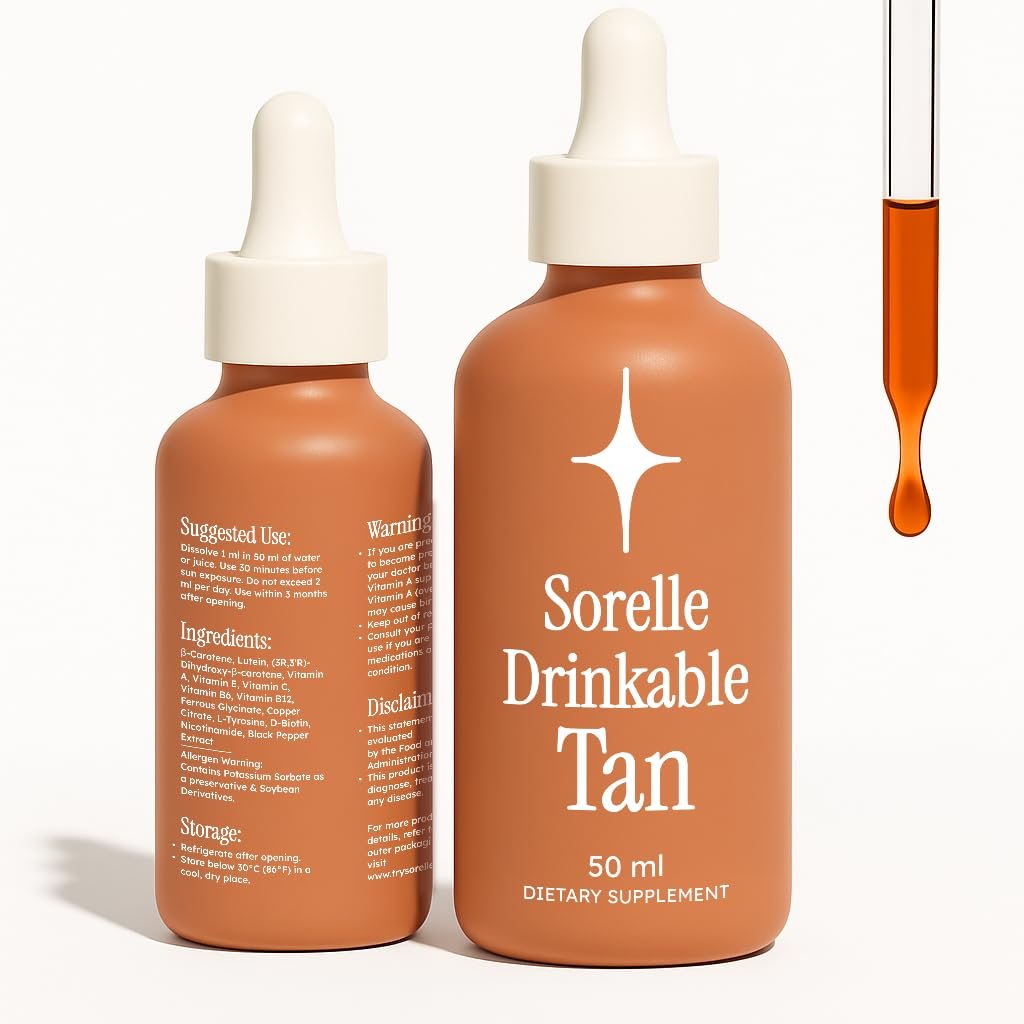 Sorelle Tanning Drops to Drink - 100% Natural Oral Liquid Sunless Tanning Drops Drinkable (50ML) Avelisse
