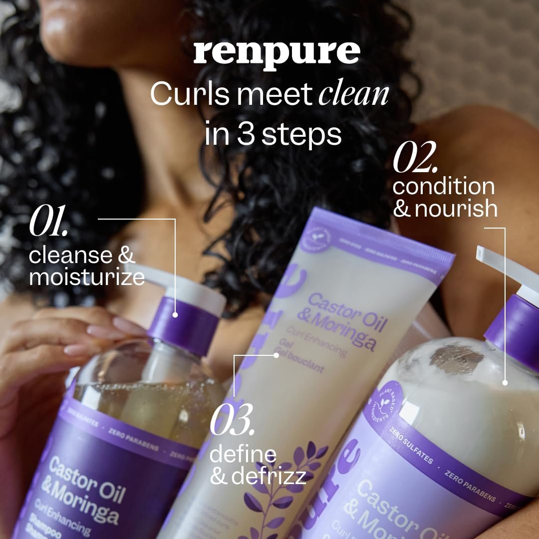 Renpure Castor Oil & Moringa Shampoo and Conditioner Set - Curl Enhancing, Moisturizing, Frizz-Free for Wavy to Curly Hair - 24 Fl Oz Each, 2 Pack Avelisse