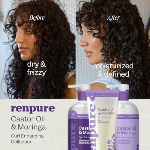 Renpure Castor Oil & Moringa Shampoo and Conditioner Set - Curl Enhancing, Moisturizing, Frizz-Free for Wavy to Curly Hair - 24 Fl Oz Each, 2 Pack Avelisse
