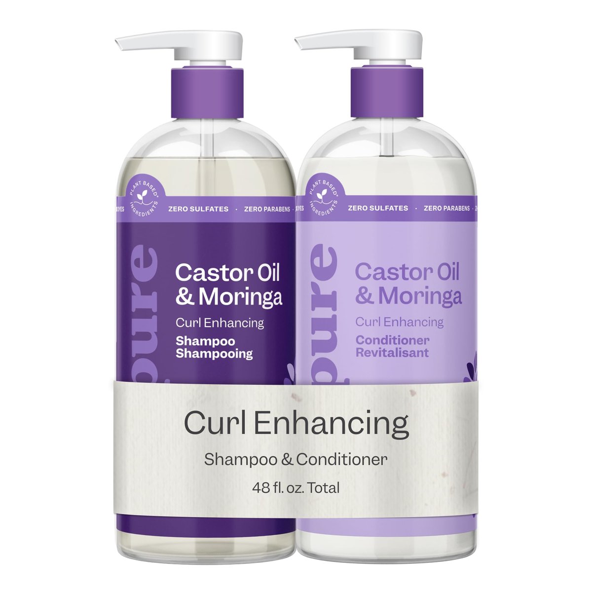Renpure Castor Oil & Moringa Shampoo and Conditioner Set - Curl Enhancing, Moisturizing, Frizz-Free for Wavy to Curly Hair - 24 Fl Oz Each, 2 Pack Avelisse
