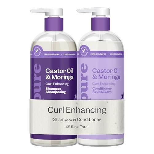 Renpure Castor Oil & Moringa Shampoo and Conditioner Set - Curl Enhancing, Moisturizing, Frizz-Free for Wavy to Curly Hair - 24 Fl Oz Each, 2 Pack Avelisse