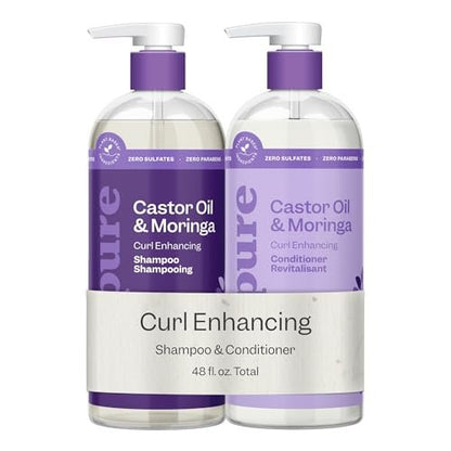 Renpure Castor Oil & Moringa Shampoo and Conditioner Set - Curl Enhancing, Moisturizing, Frizz-Free for Wavy to Curly Hair - 24 Fl Oz Each, 2 Pack Avelisse
