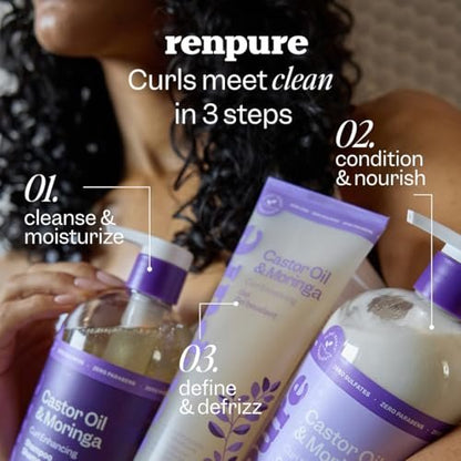 Renpure Castor Oil & Moringa Shampoo and Conditioner Set - Curl Enhancing, Moisturizing, Frizz-Free for Wavy to Curly Hair - 24 Fl Oz Each, 2 Pack Avelisse