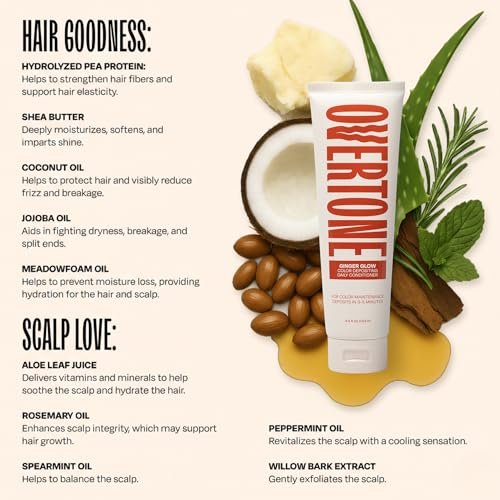 Overtone Daily Color Depositing Conditioner - Ginger Glow - Temporary Pigment with Shea, Coconut & Avocado Oils - Hydrating, Vegan & Cruelty-Free - All Hair Types - 4.5 oz Avelisse