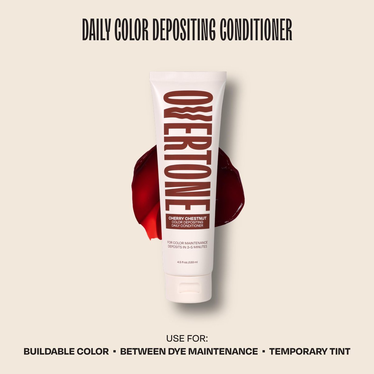 oVertone Daily Color Depositing Conditioner - Cherry Chestnut | Hydrating Temporary Hair Color with Shea, Coconut & Avocado Oils | Vegan & Cruelty-Free | 4.5 oz Avelisse