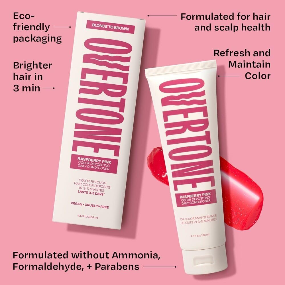 oVertone Daily Color Depositing Conditioner for Hair - Raspberry Pink - 4.5 oz - Temporary Pigment with Shea, Coconut & Avocado Oils - Hydrating, Vegan & Cruelty-Free - All Hair Types Avelisse