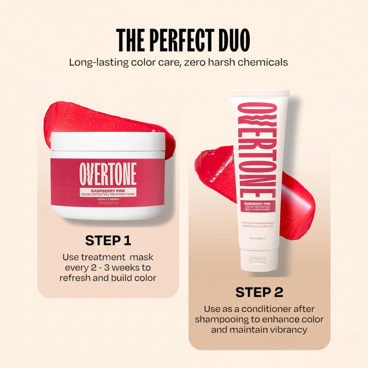 oVertone Daily Color Depositing Conditioner for Hair - Raspberry Pink - 4.5 oz - Temporary Pigment with Shea, Coconut & Avocado Oils - Hydrating, Vegan & Cruelty-Free - All Hair Types Avelisse