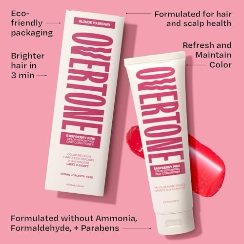 oVertone Daily Color Depositing Conditioner for Hair - Raspberry Pink - 4.5 oz - Temporary Pigment with Shea, Coconut & Avocado Oils - Hydrating, Vegan & Cruelty-Free - All Hair Types Avelisse