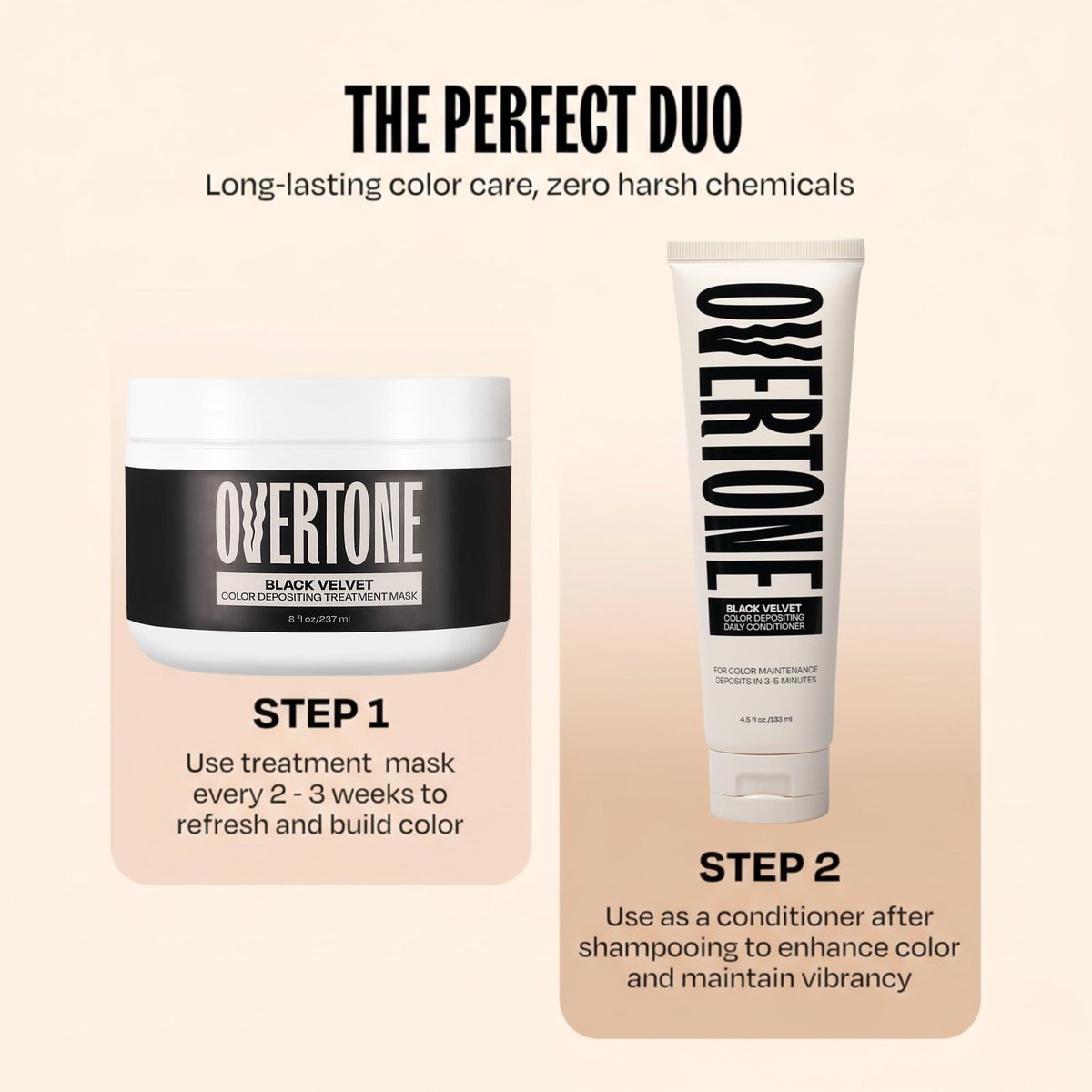 oVertone Daily Color Depositing Conditioner - Black Velvet - 4.5 oz - Vegan & Cruelty-Free Temporary Hair Color Avelisse
