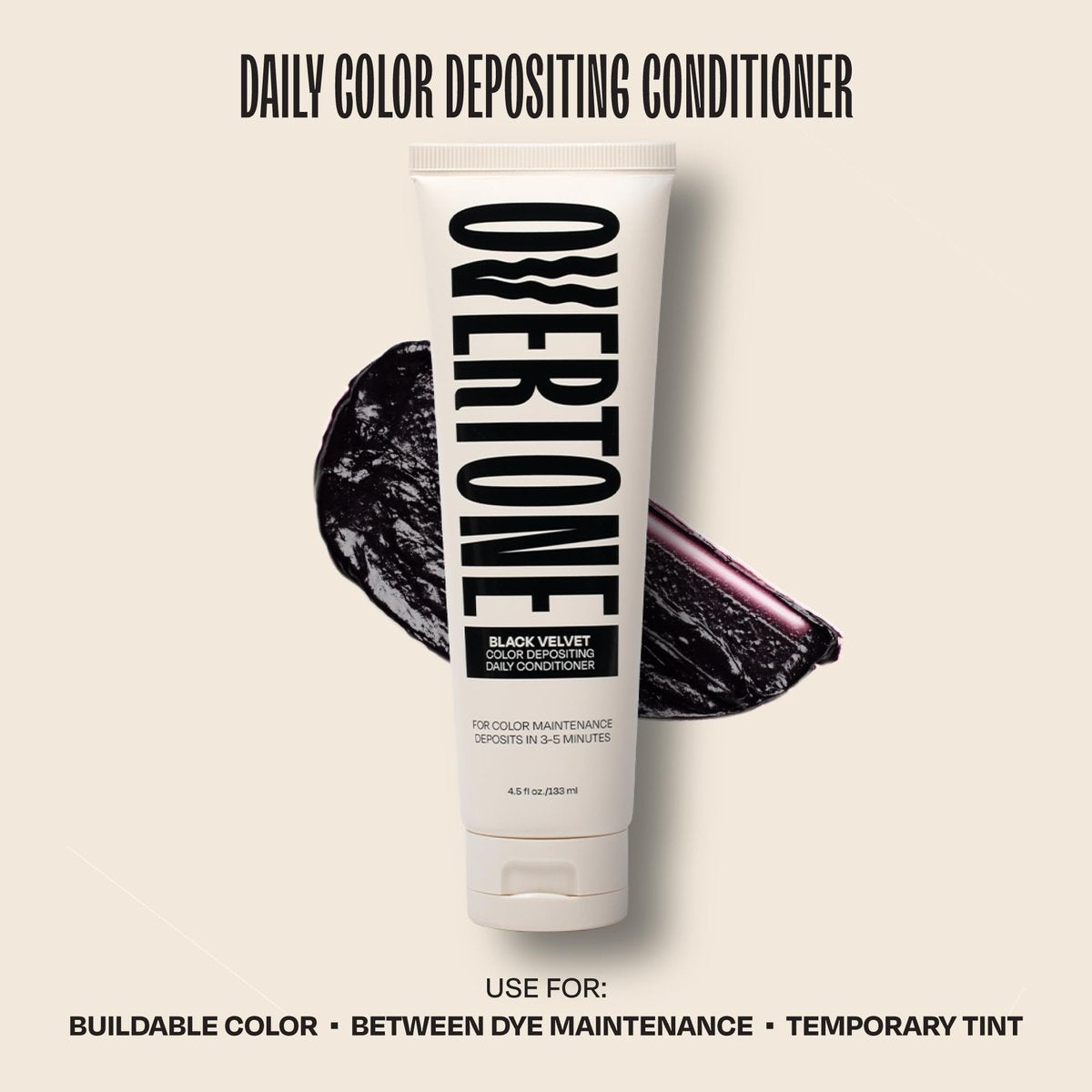 oVertone Daily Color Depositing Conditioner - Black Velvet - 4.5 oz - Vegan & Cruelty-Free Temporary Hair Color Avelisse