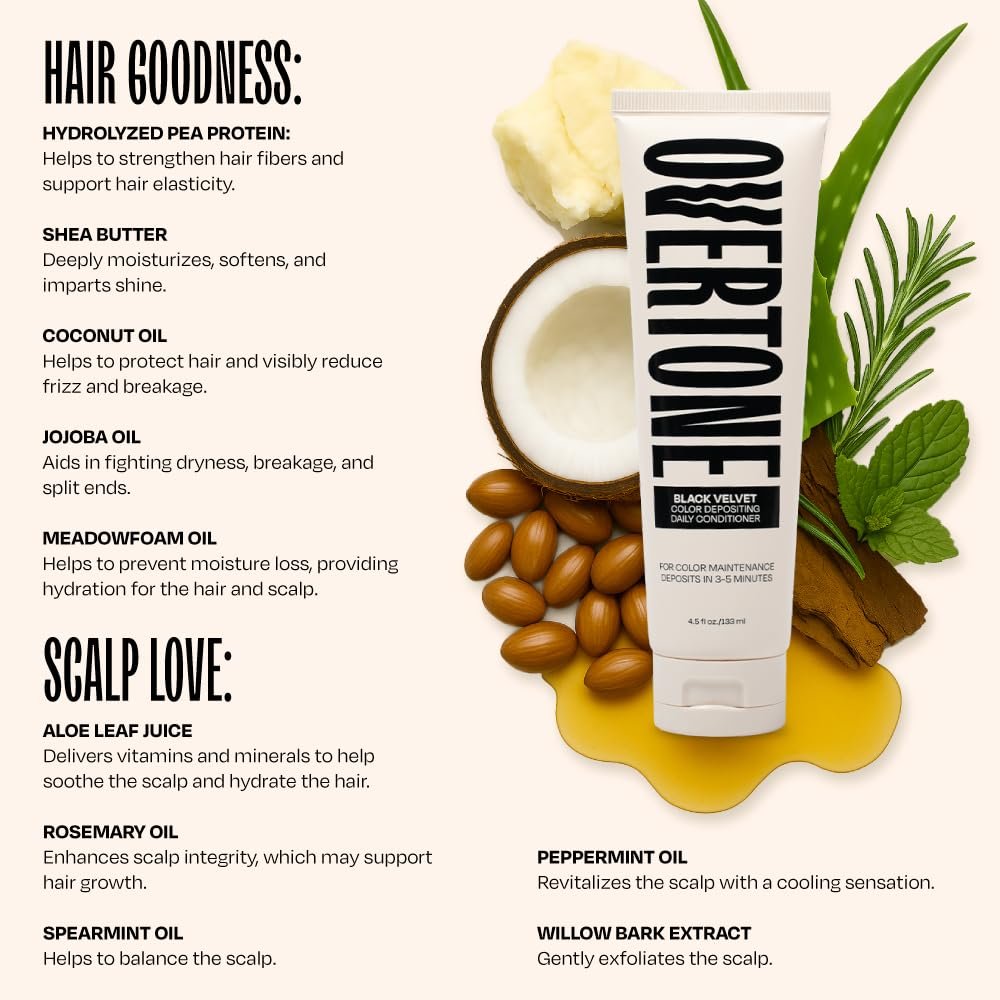 oVertone Daily Color Depositing Conditioner - Black Velvet - 4.5 oz - Vegan & Cruelty-Free Temporary Hair Color Avelisse