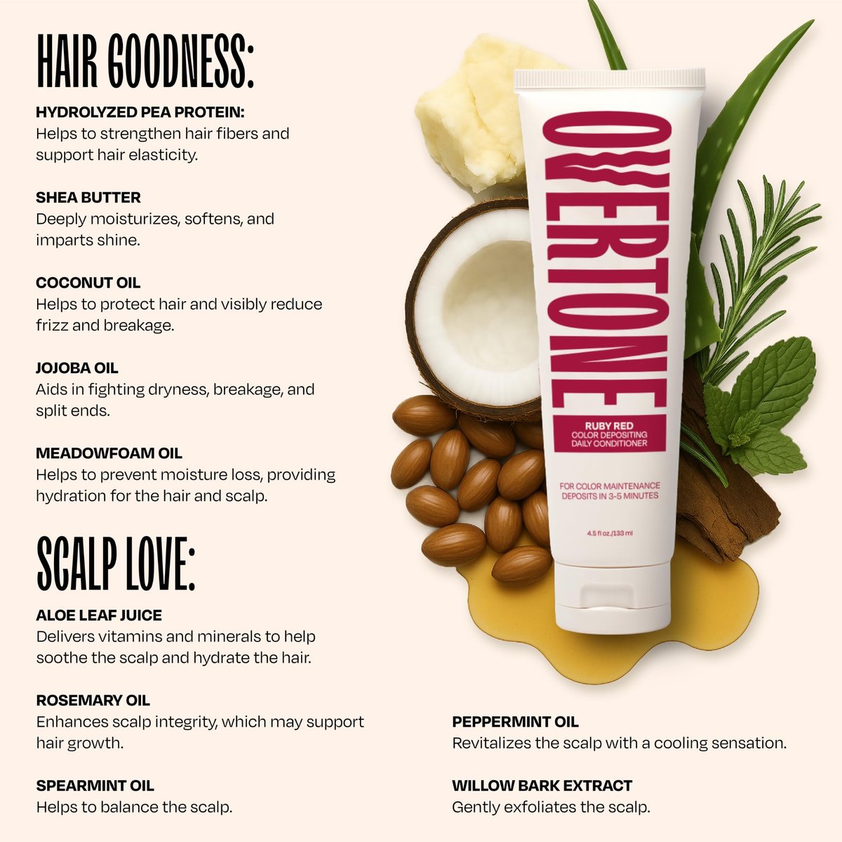 oVertone Daily Color Depositing Conditioner for Hair, Ruby Red - 4.5 oz - Vegan & Cruelty-Free Hydrating Color Conditioner Avelisse