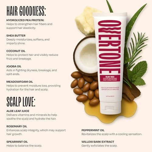 oVertone Daily Color Depositing Conditioner for Hair, Ruby Red - 4.5 oz - Vegan & Cruelty-Free Hydrating Color Conditioner Avelisse