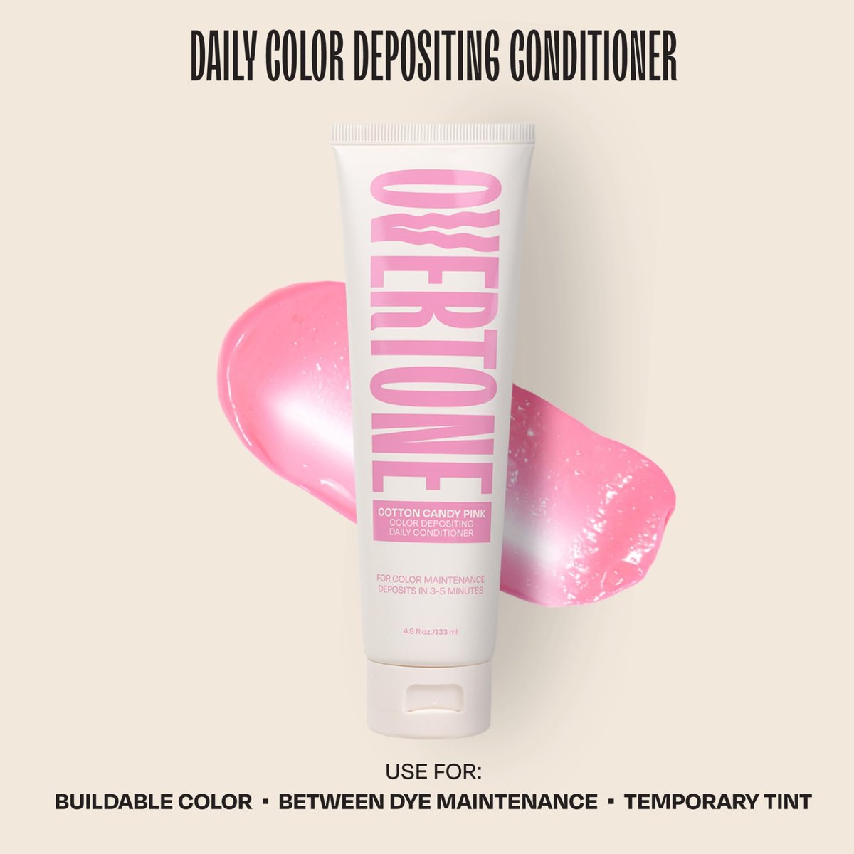 Overtone Daily Color Depositing Conditioner - Cotton Candy Pink, 4.5 oz - Temporary Pigment with Shea, Coconut & Avocado Oils - Hydrating, Vegan & Cruelty-Free for All Hair Types Avelisse