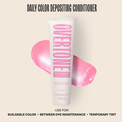 Overtone Daily Color Depositing Conditioner - Cotton Candy Pink, 4.5 oz - Temporary Pigment with Shea, Coconut & Avocado Oils - Hydrating, Vegan & Cruelty-Free for All Hair Types Avelisse
