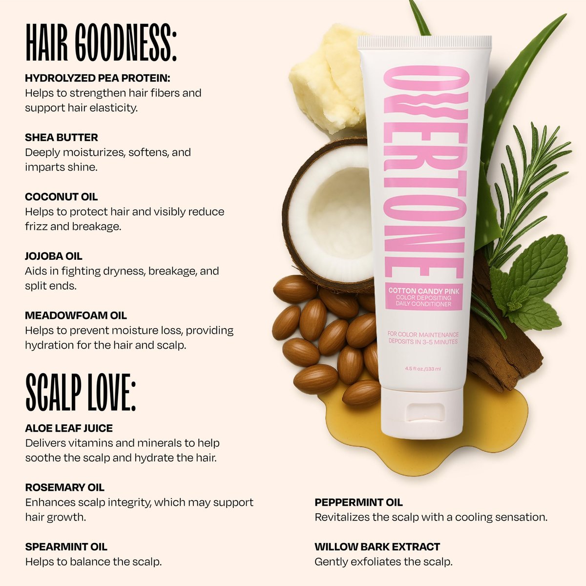 Overtone Daily Color Depositing Conditioner - Cotton Candy Pink, 4.5 oz - Temporary Pigment with Shea, Coconut & Avocado Oils - Hydrating, Vegan & Cruelty-Free for All Hair Types Avelisse