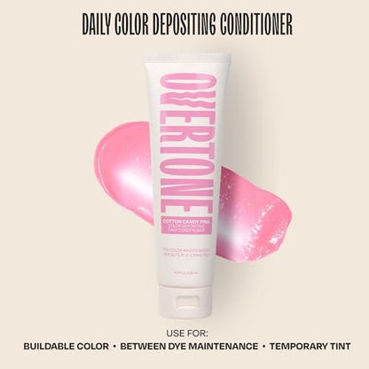 Overtone Daily Color Depositing Conditioner - Cotton Candy Pink, 4.5 oz - Temporary Pigment with Shea, Coconut & Avocado Oils - Hydrating, Vegan & Cruelty-Free for All Hair Types Avelisse