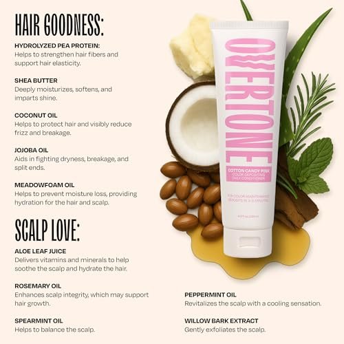 Overtone Daily Color Depositing Conditioner - Cotton Candy Pink, 4.5 oz - Temporary Pigment with Shea, Coconut & Avocado Oils - Hydrating, Vegan & Cruelty-Free for All Hair Types Avelisse