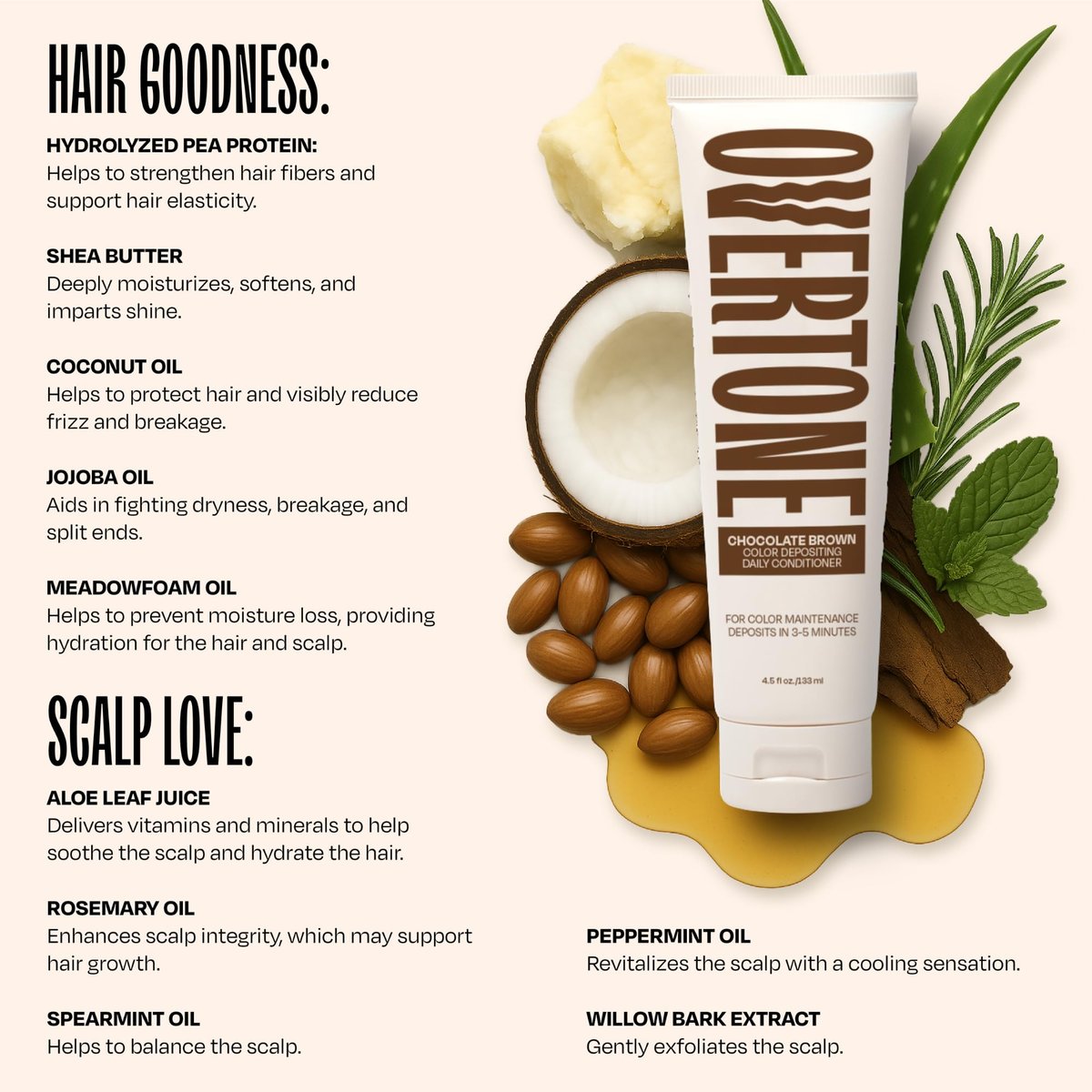 oVertone Daily Color Depositing Conditioner - Chocolate Brown - 4.5 oz - Vegan & Cruelty-Free Temporary Hair Pigment Avelisse