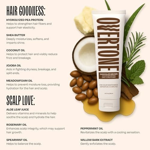 oVertone Daily Color Depositing Conditioner - Chocolate Brown - 4.5 oz - Vegan & Cruelty-Free Temporary Hair Pigment Avelisse