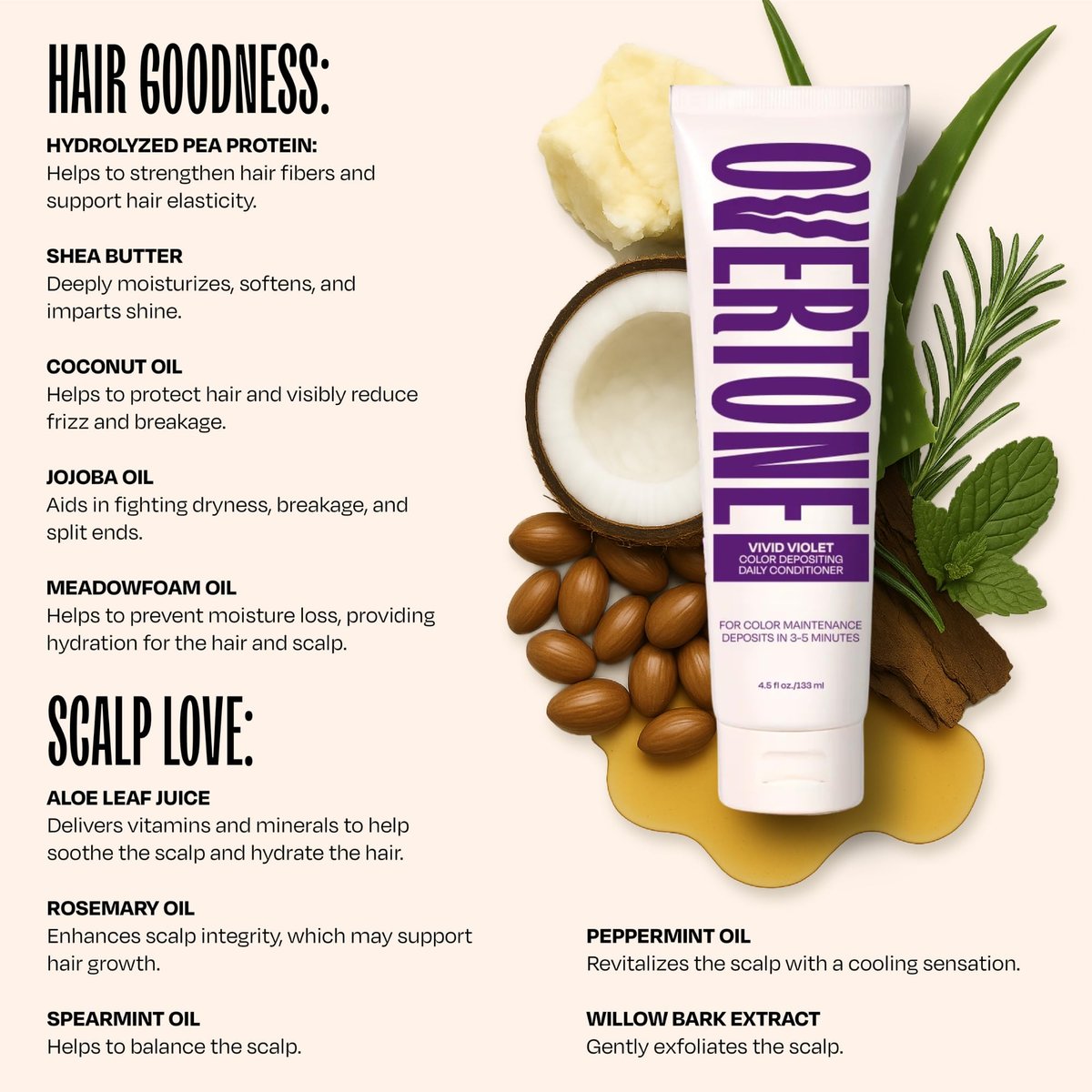 oVertone Daily Color Depositing Conditioner - Vivid Violet, 4.5 oz - Vegan & Cruelty-Free Temporary Hair Color with Shea, Coconut & Avocado Oils for All Hair Types Avelisse